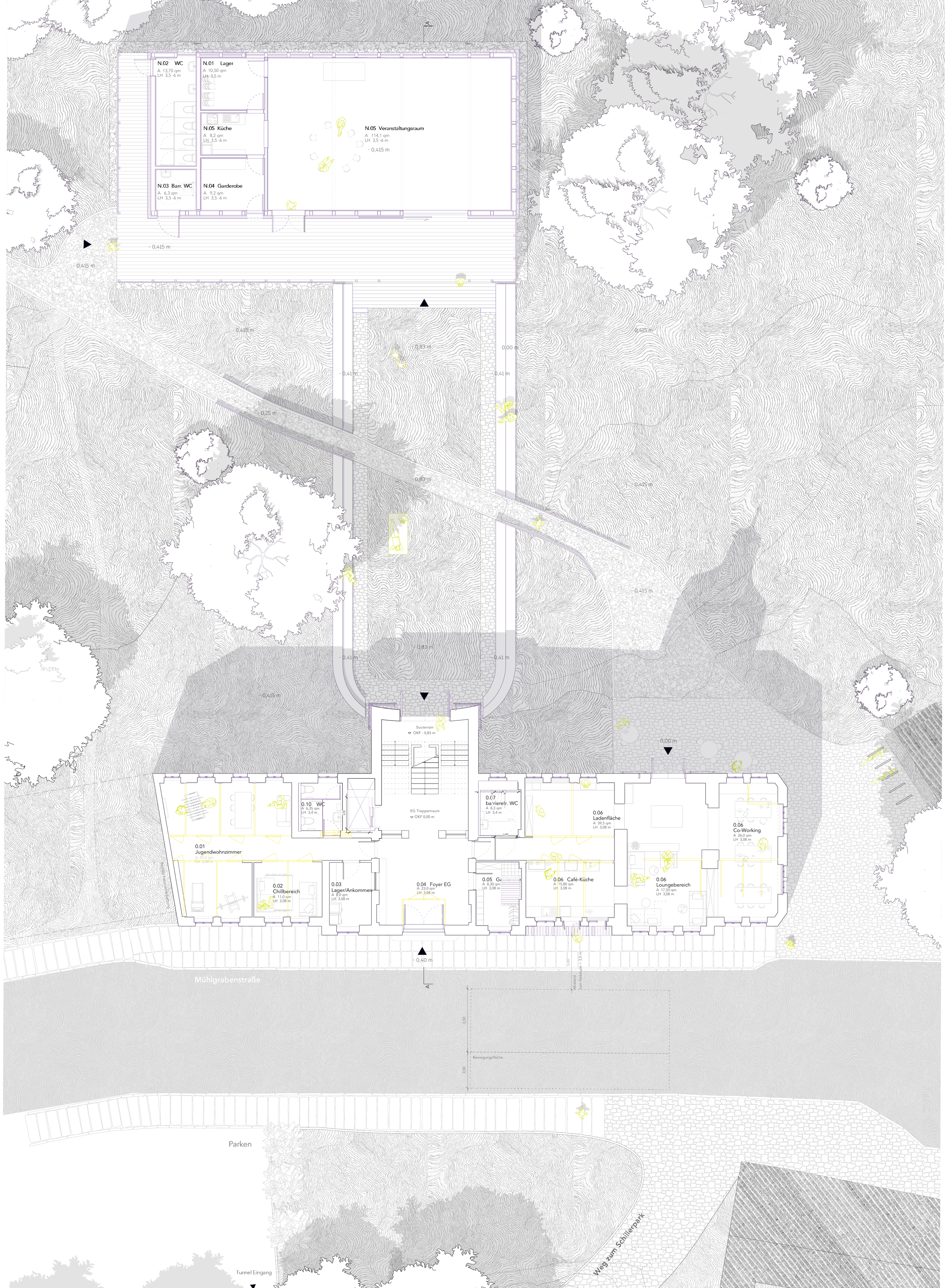 Lageplan des Stadtbads Glauchau mit Freiraum und Veranstaltungsbau