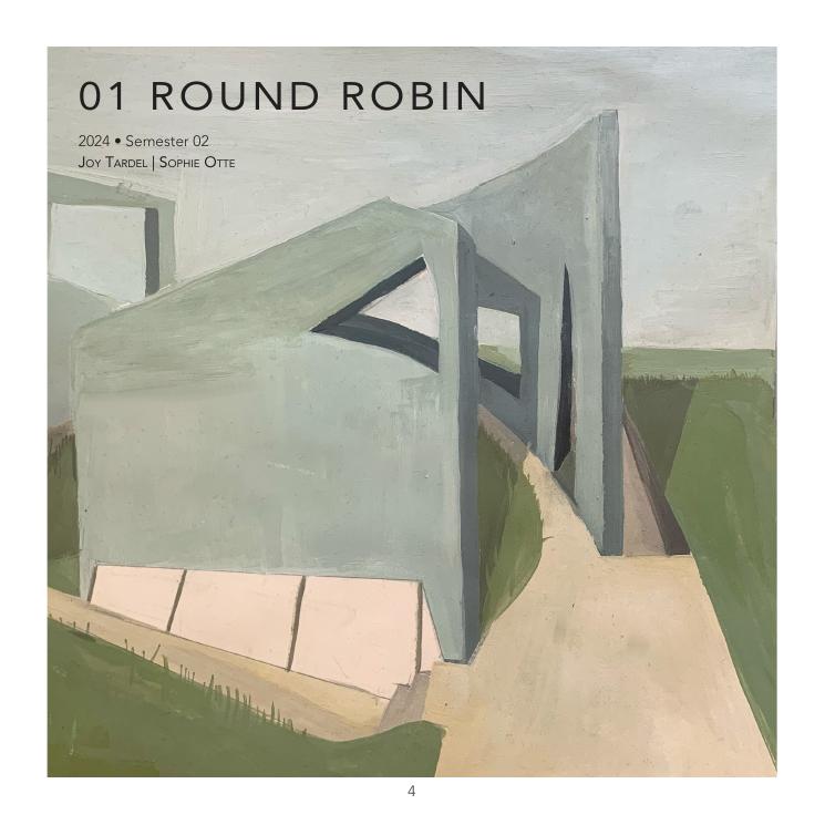 Gemalte räumliche Studie des Projekts Round Robin